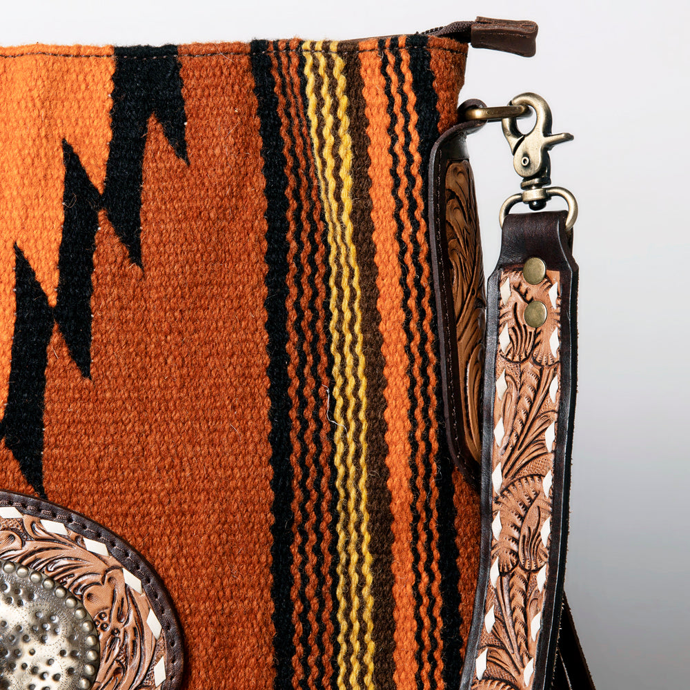 LC-ADBGA283 American Darling Wool Saddle Blanket Crossbody with Tooled Leather Strap