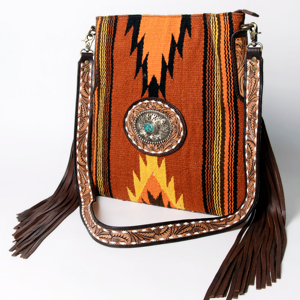 LC-ADBGA283 American Darling Wool Saddle Blanket Crossbody with Tooled Leather Strap