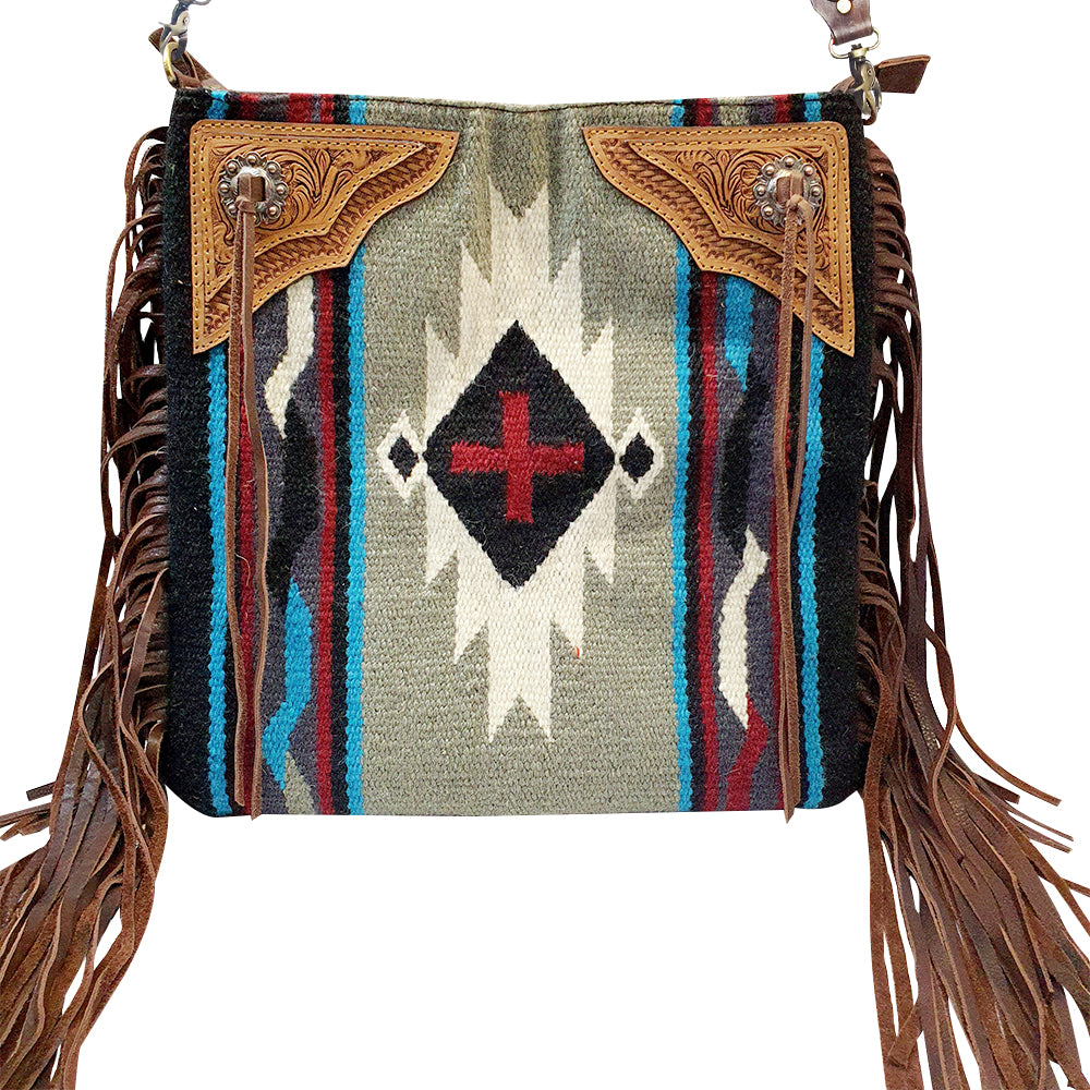 ADBGA289 American Darling Fringed Hand Woven Saddle Blanket Large Cross body Bag