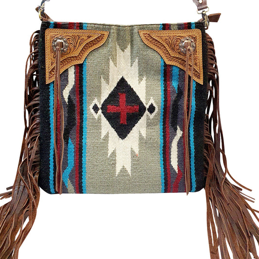 ADBGA289 American Darling Fringed Hand Woven Saddle Blanket Large Cross body Bag