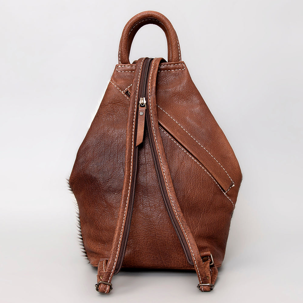 ADBG883 Hair-On Cowhide Western Leather Backpack with Tooled Pocket American Darling