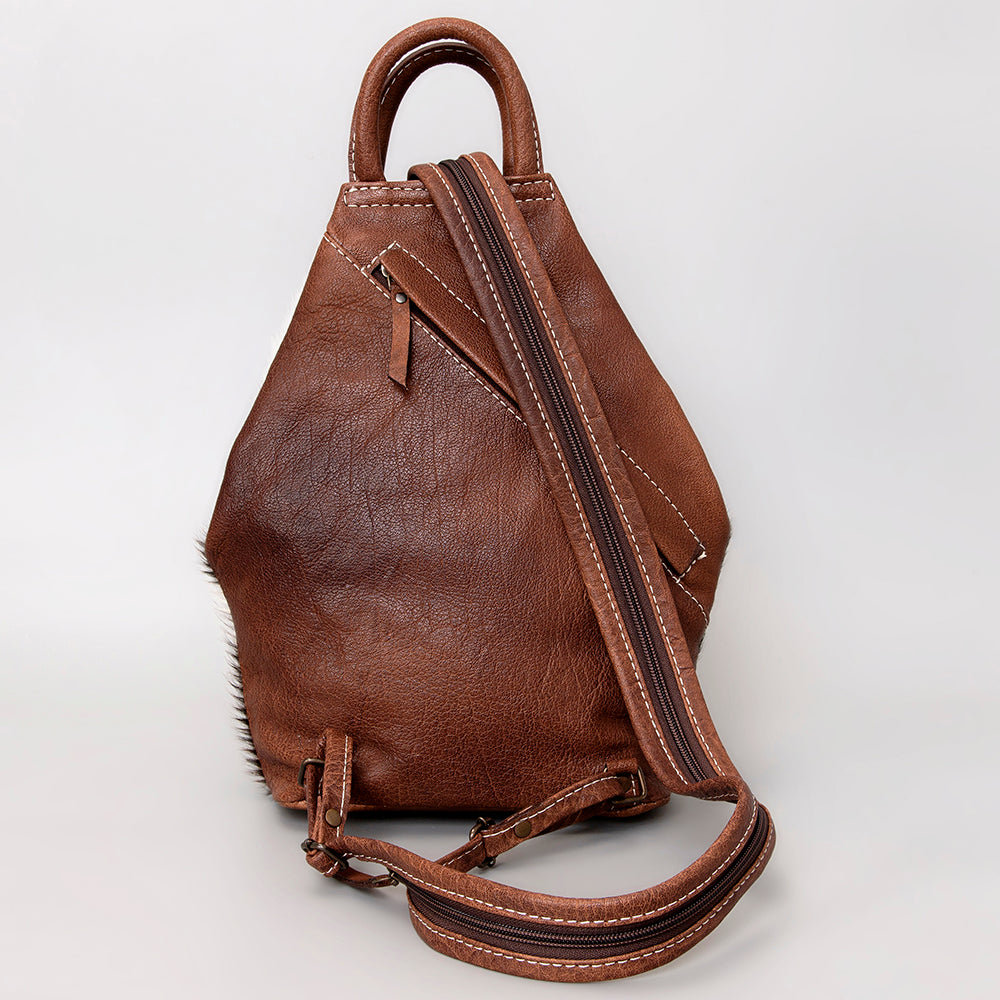 ADBG883 Hair-On Cowhide Western Leather Backpack with Tooled Pocket American Darling