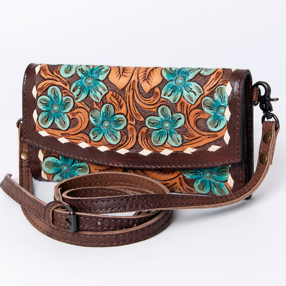 ADBG889 Hand-Tooled Floral Leather Crossbody Clutch American Darling
