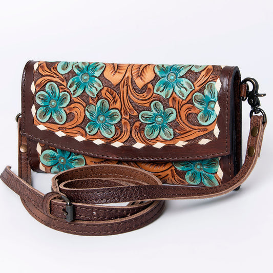 ADBG889 Hand-Tooled Floral Leather Crossbody Clutch American Darling