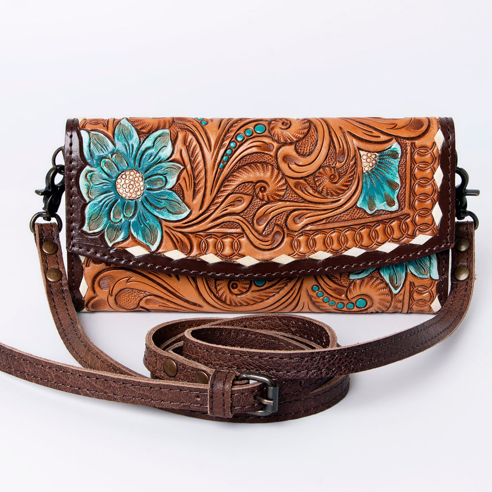 ADBG889 Hand-Tooled Floral Leather Crossbody Clutch American Darling