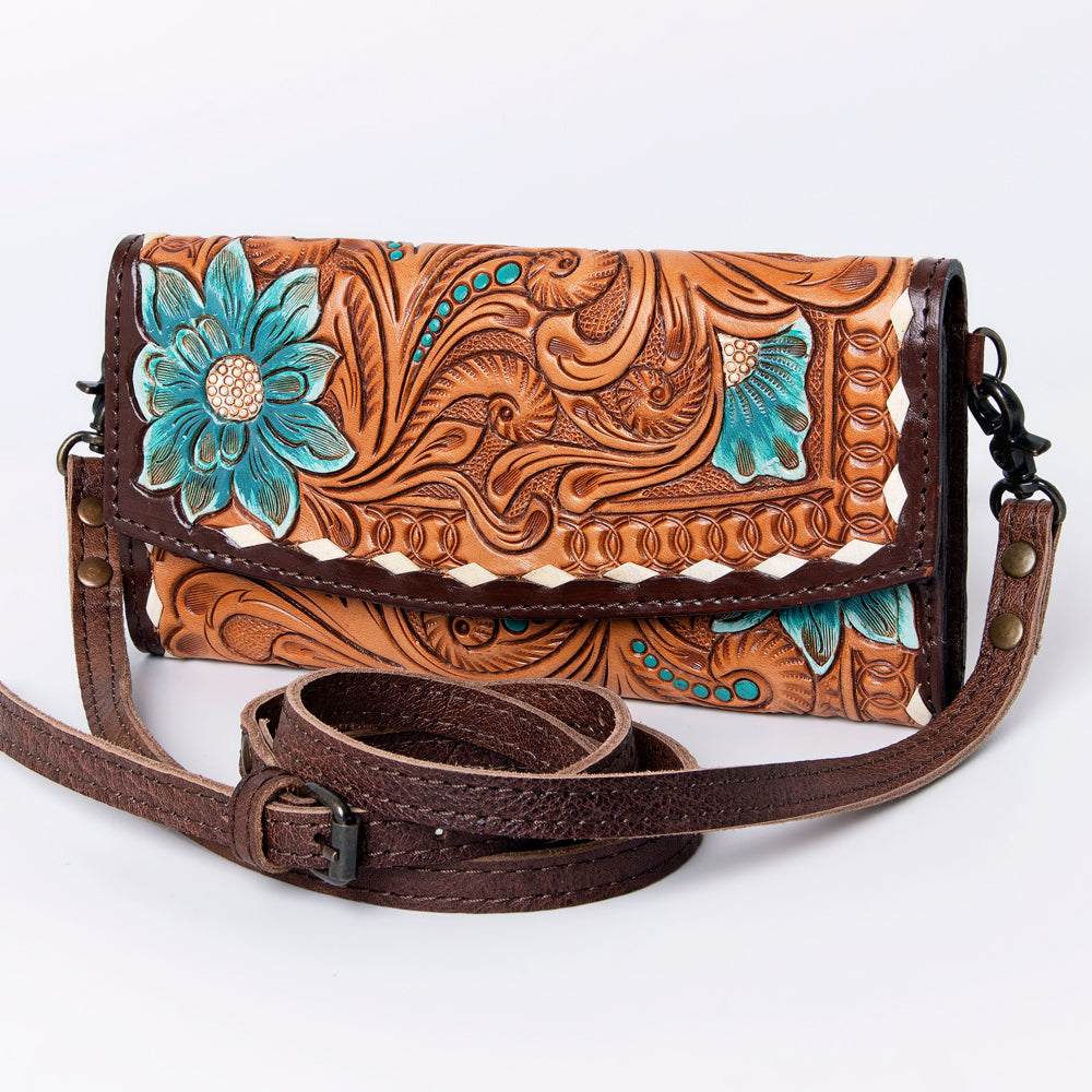ADBG889 Hand-Tooled Floral Leather Crossbody Clutch American Darling