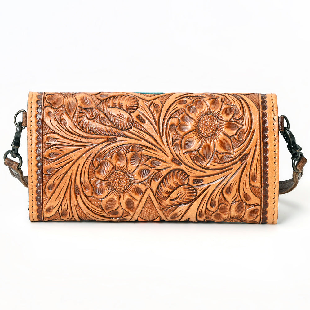ADBG889 Hand-Tooled Floral Leather Crossbody Clutch American Darling