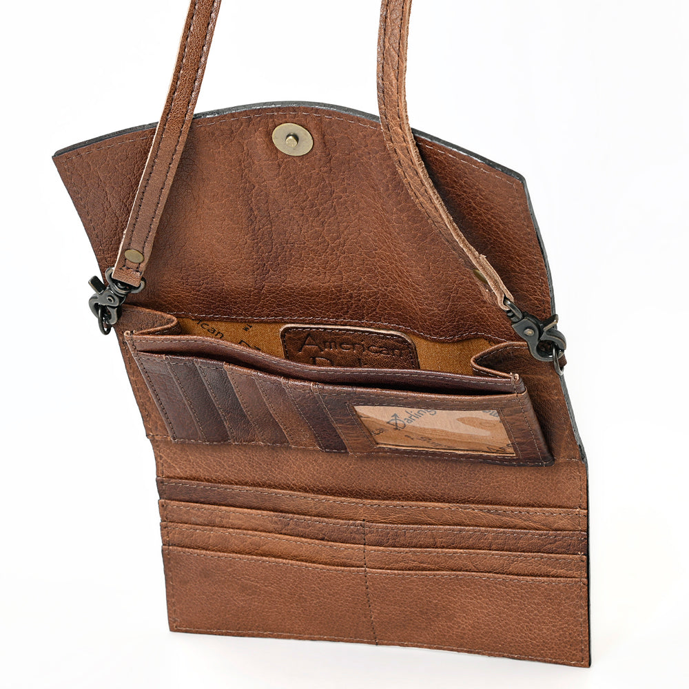 ADBG889 Hand-Tooled Floral Leather Crossbody Clutch American Darling