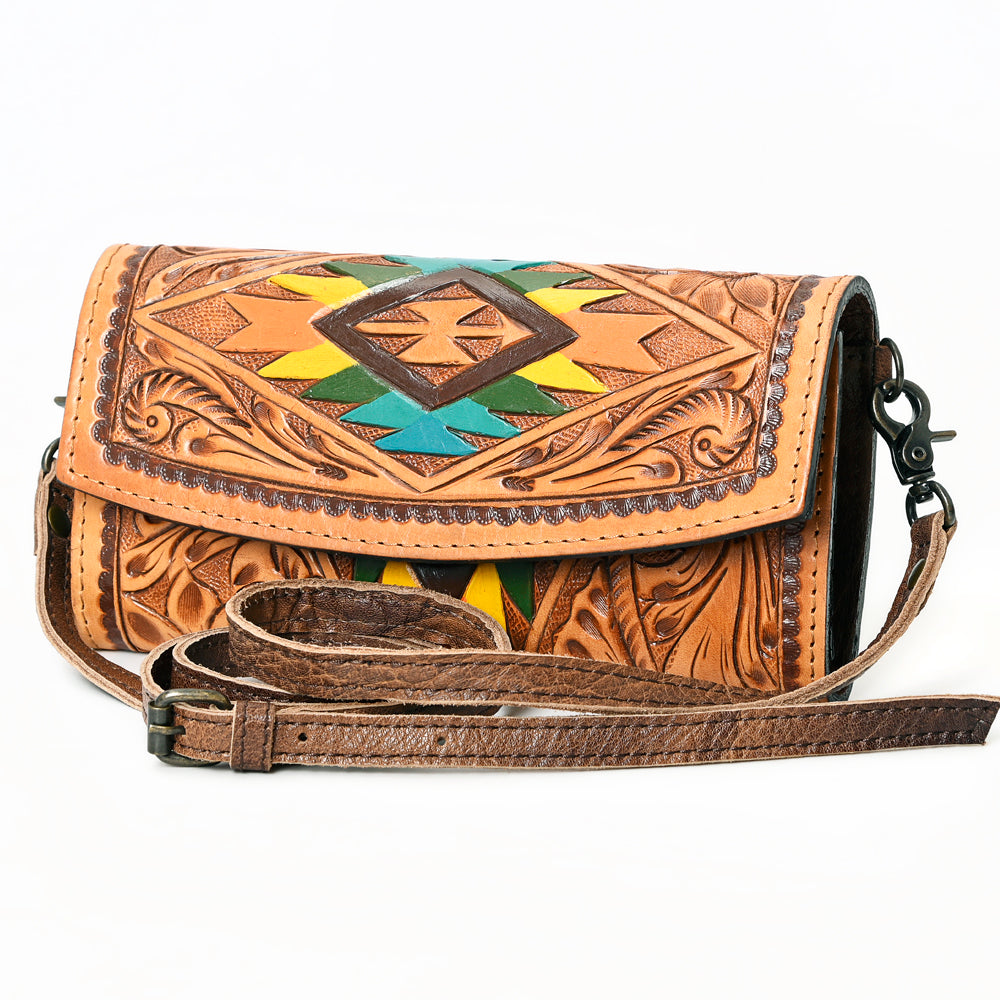 ADBG889 Hand-Tooled Floral Leather Crossbody Clutch American Darling