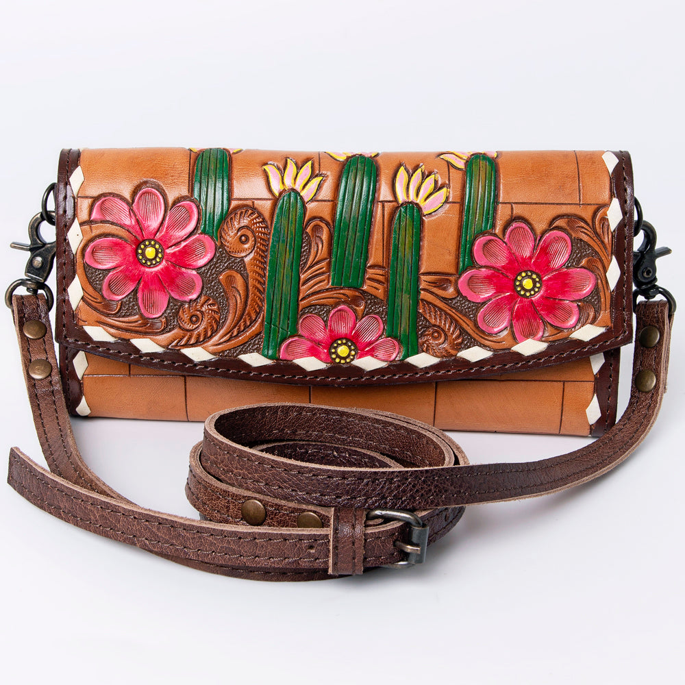 ADBG889 Hand-Tooled Floral Leather Crossbody Clutch American Darling