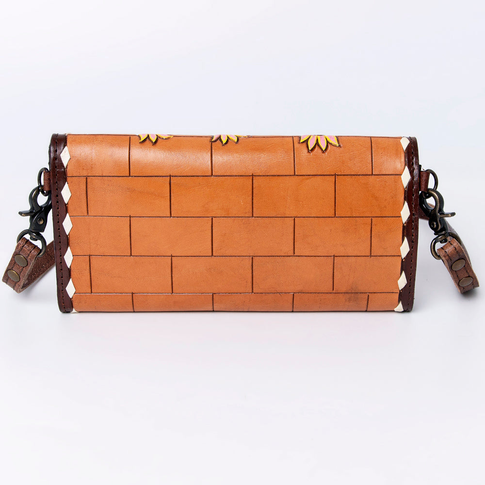 ADBG889 Hand-Tooled Floral Leather Crossbody Clutch American Darling