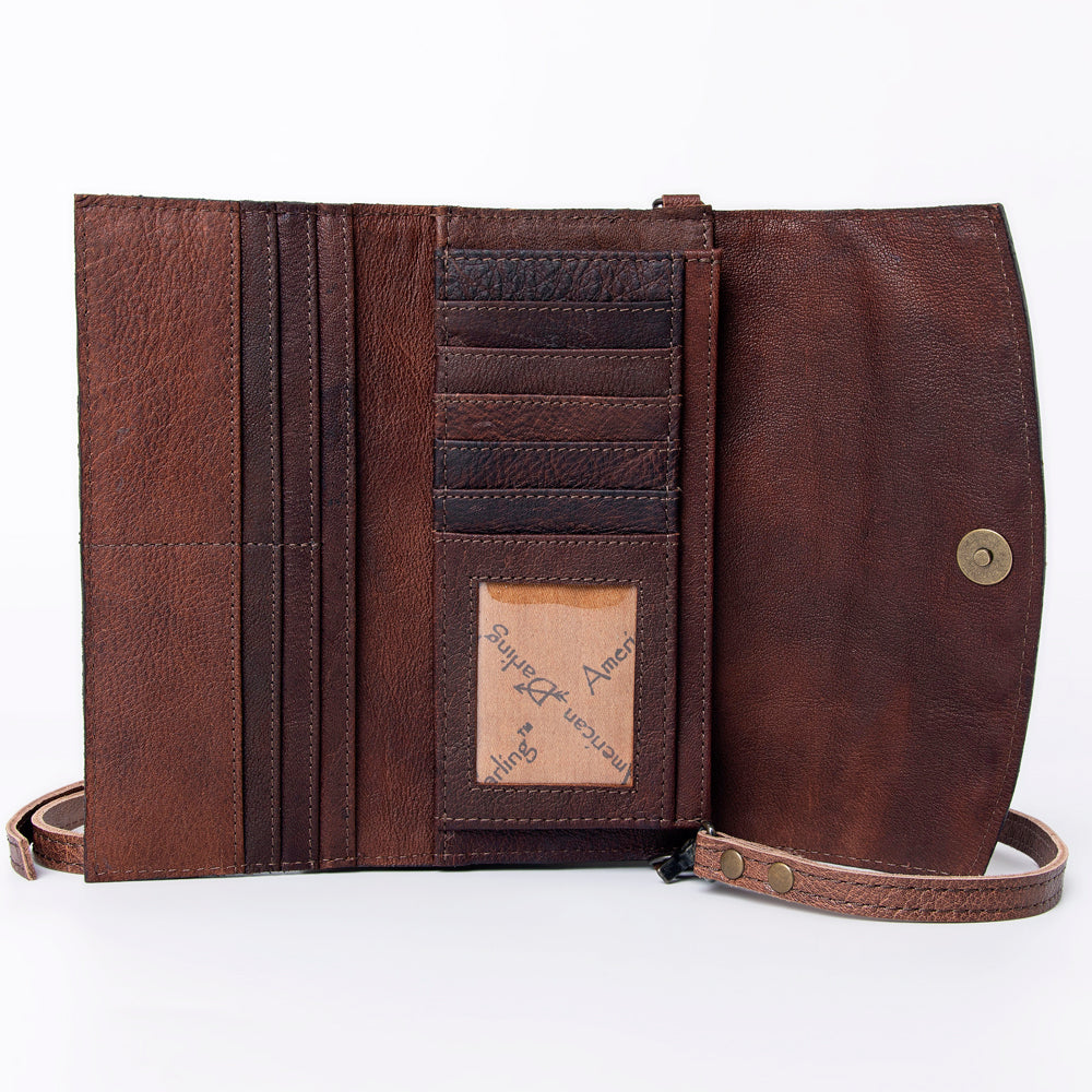 ADBG889 Hand-Tooled Floral Leather Crossbody Clutch American Darling