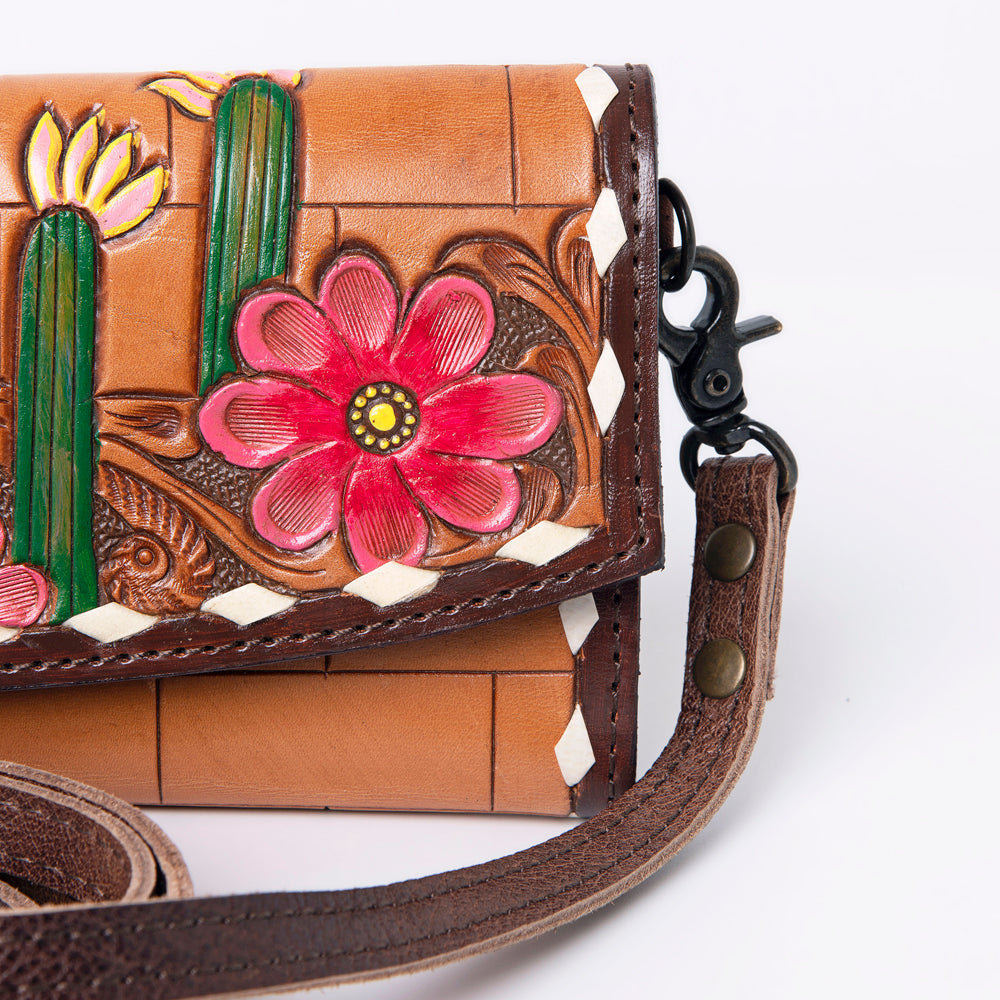 ADBG889 Hand-Tooled Floral Leather Crossbody Clutch American Darling