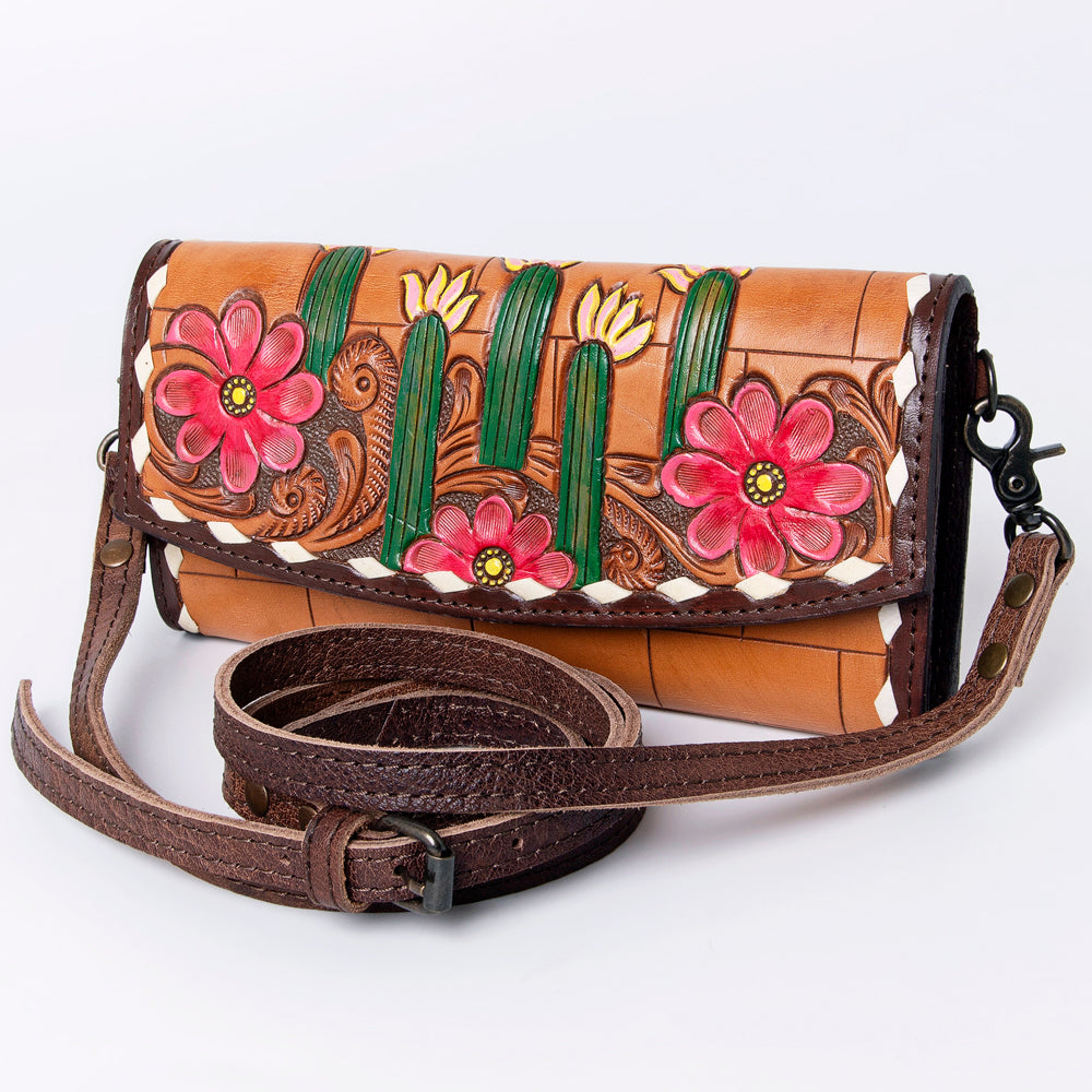 ADBG889 Hand-Tooled Floral Leather Crossbody Clutch American Darling