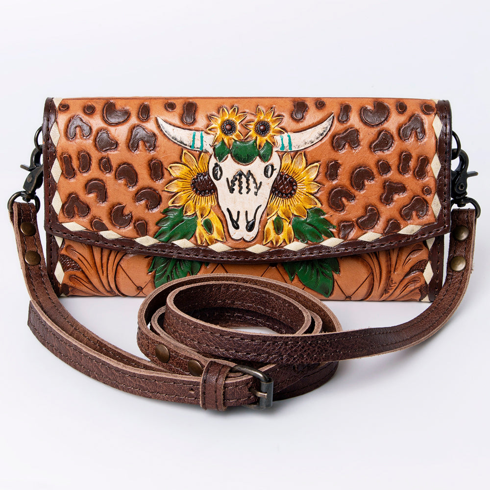 ADBG889 Hand-Tooled Floral Leather Crossbody Clutch American Darling