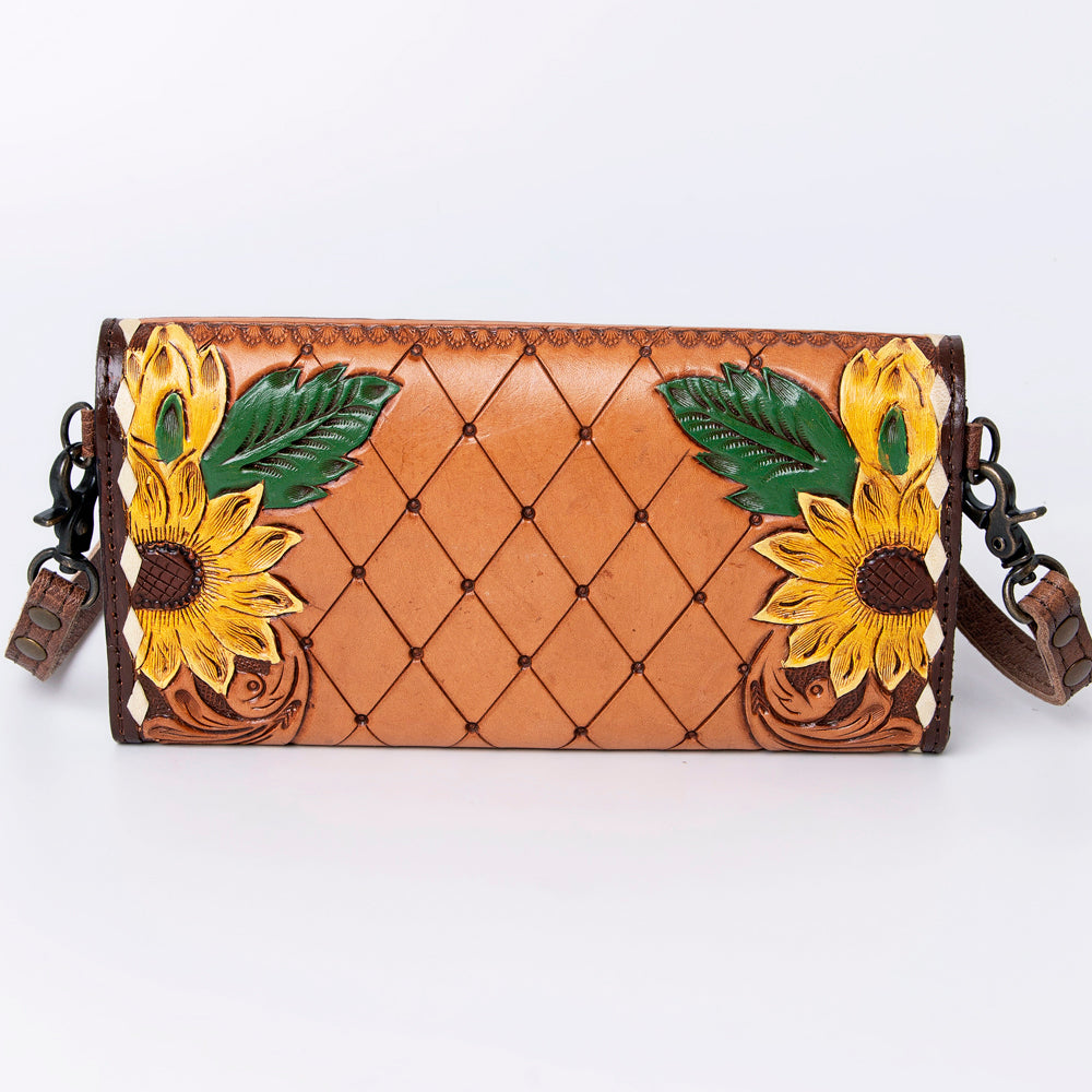 ADBG889 Hand-Tooled Floral Leather Crossbody Clutch American Darling