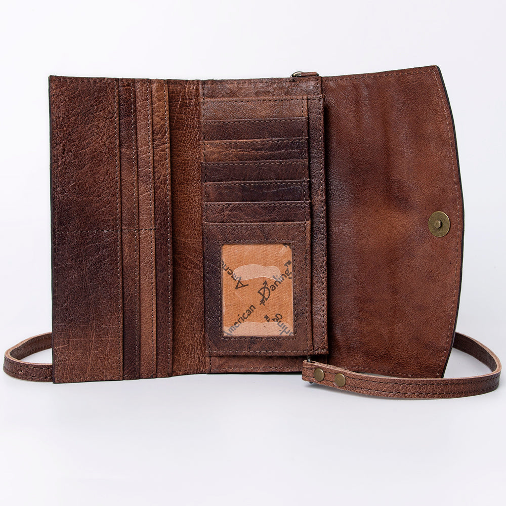 ADBG889 Hand-Tooled Floral Leather Crossbody Clutch American Darling