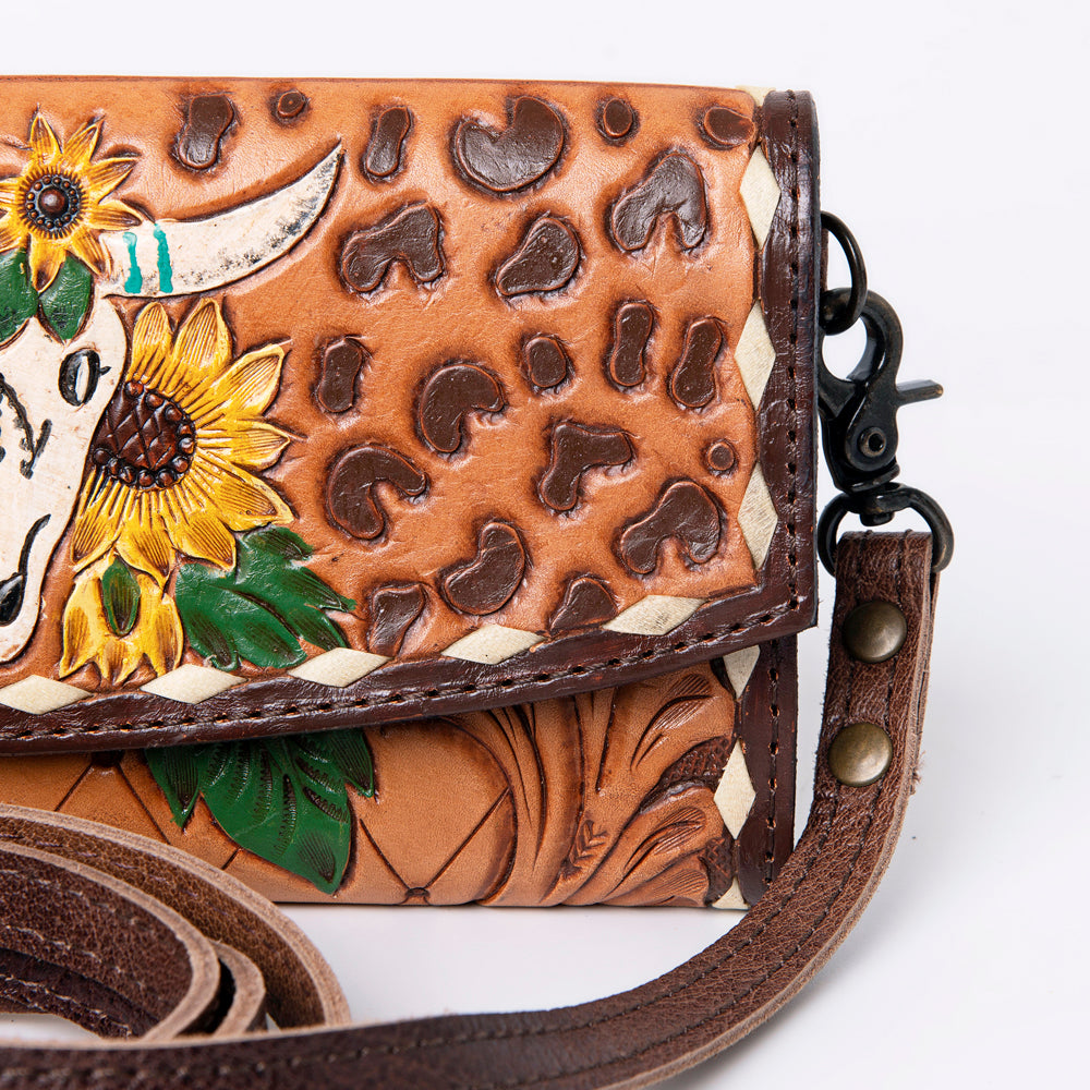 ADBG889 Hand-Tooled Floral Leather Crossbody Clutch American Darling