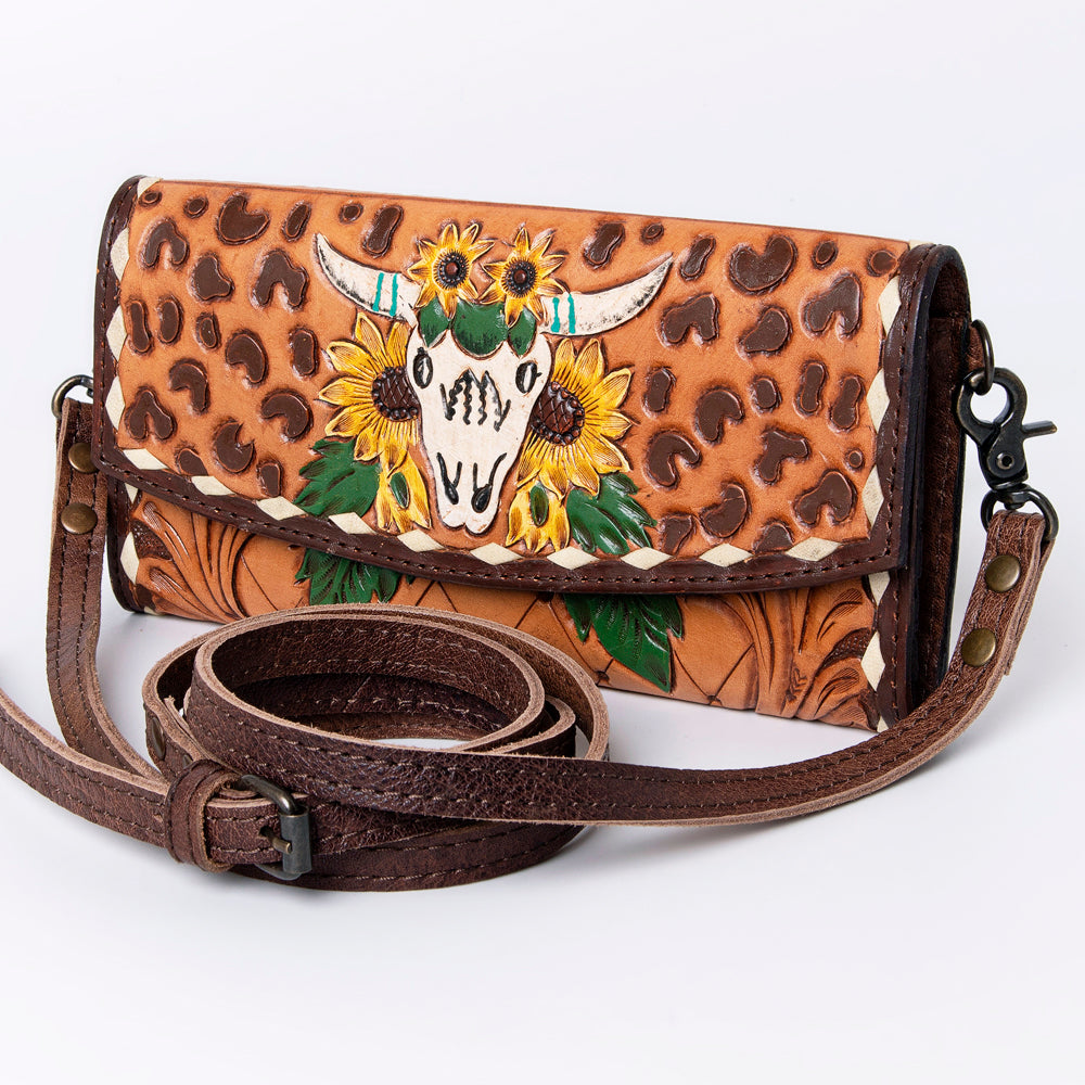 ADBG889 Hand-Tooled Floral Leather Crossbody Clutch American Darling