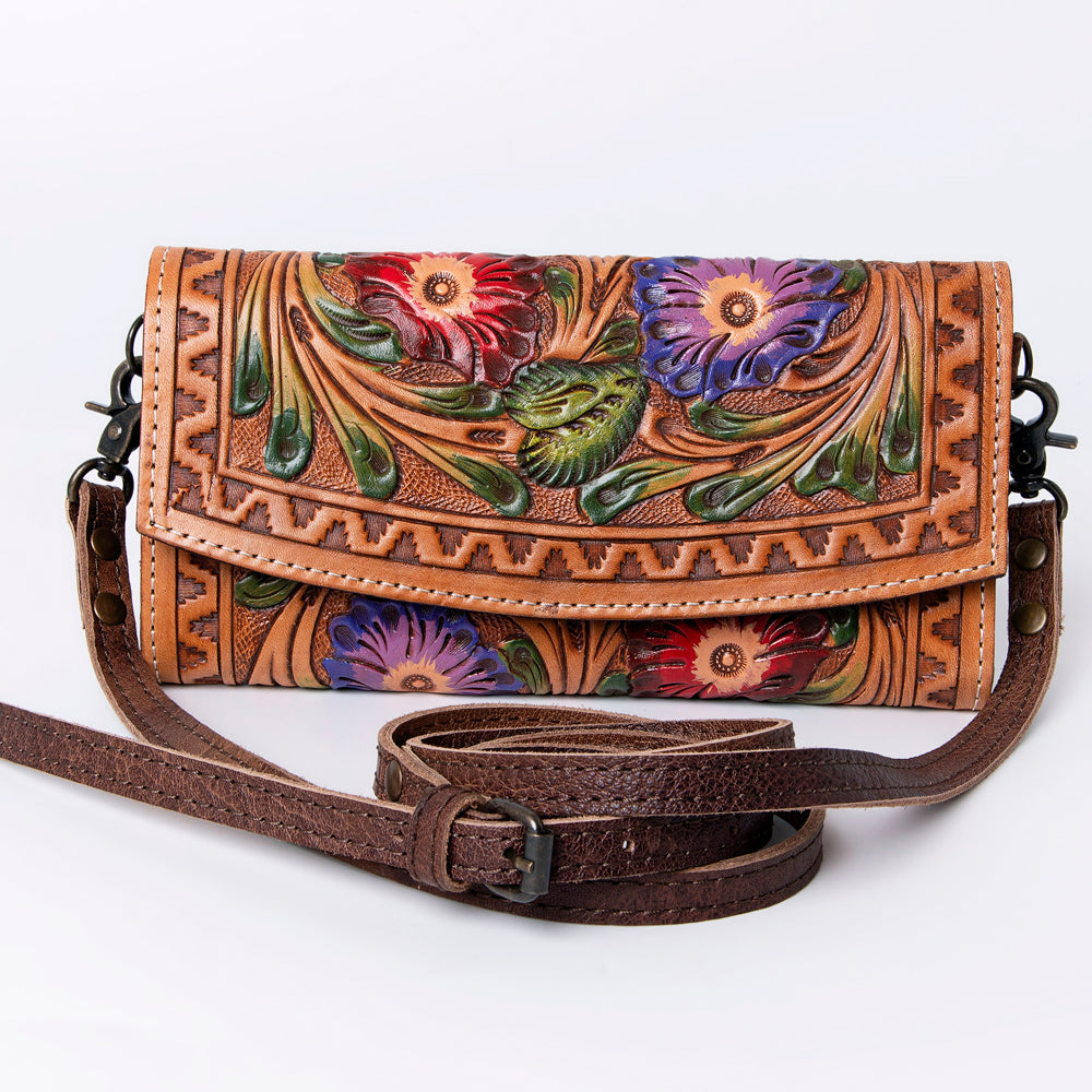 ADBG889 Hand-Tooled Floral Leather Crossbody Clutch American Darling