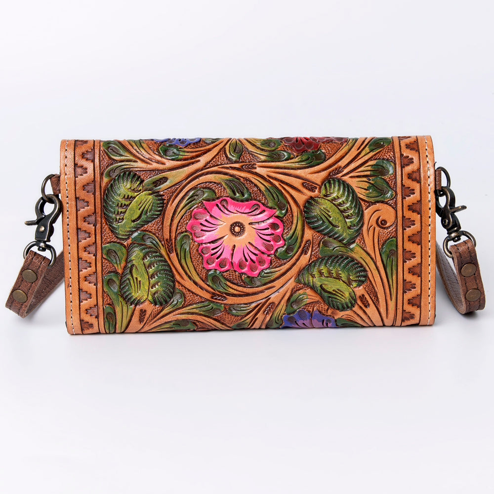ADBG889 Hand-Tooled Floral Leather Crossbody Clutch American Darling