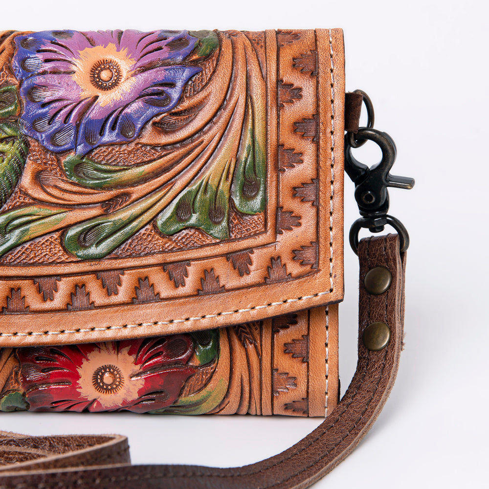 ADBG889 Hand-Tooled Floral Leather Crossbody Clutch American Darling