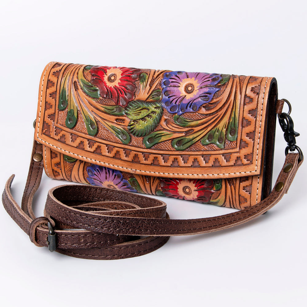ADBG889 Hand-Tooled Floral Leather Crossbody Clutch American Darling