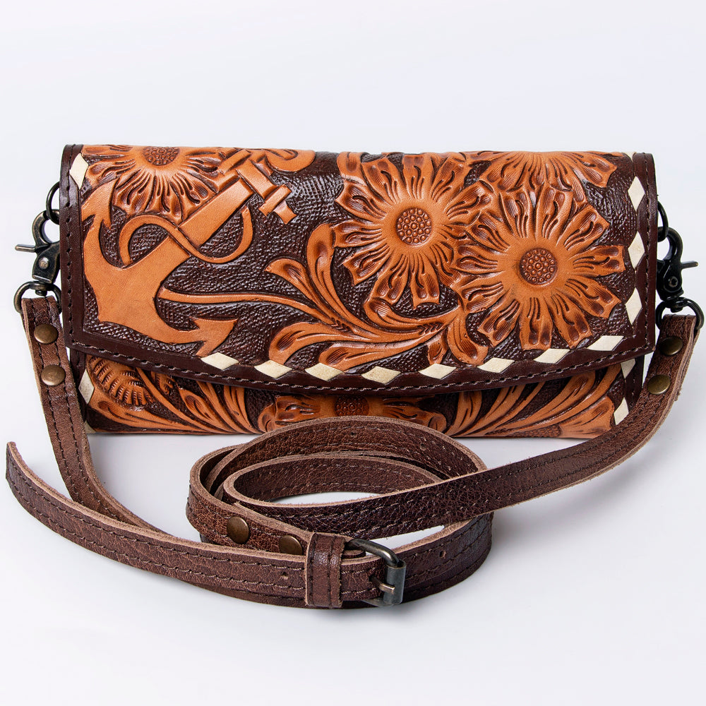ADBG889 Hand-Tooled Floral Leather Crossbody Clutch American Darling