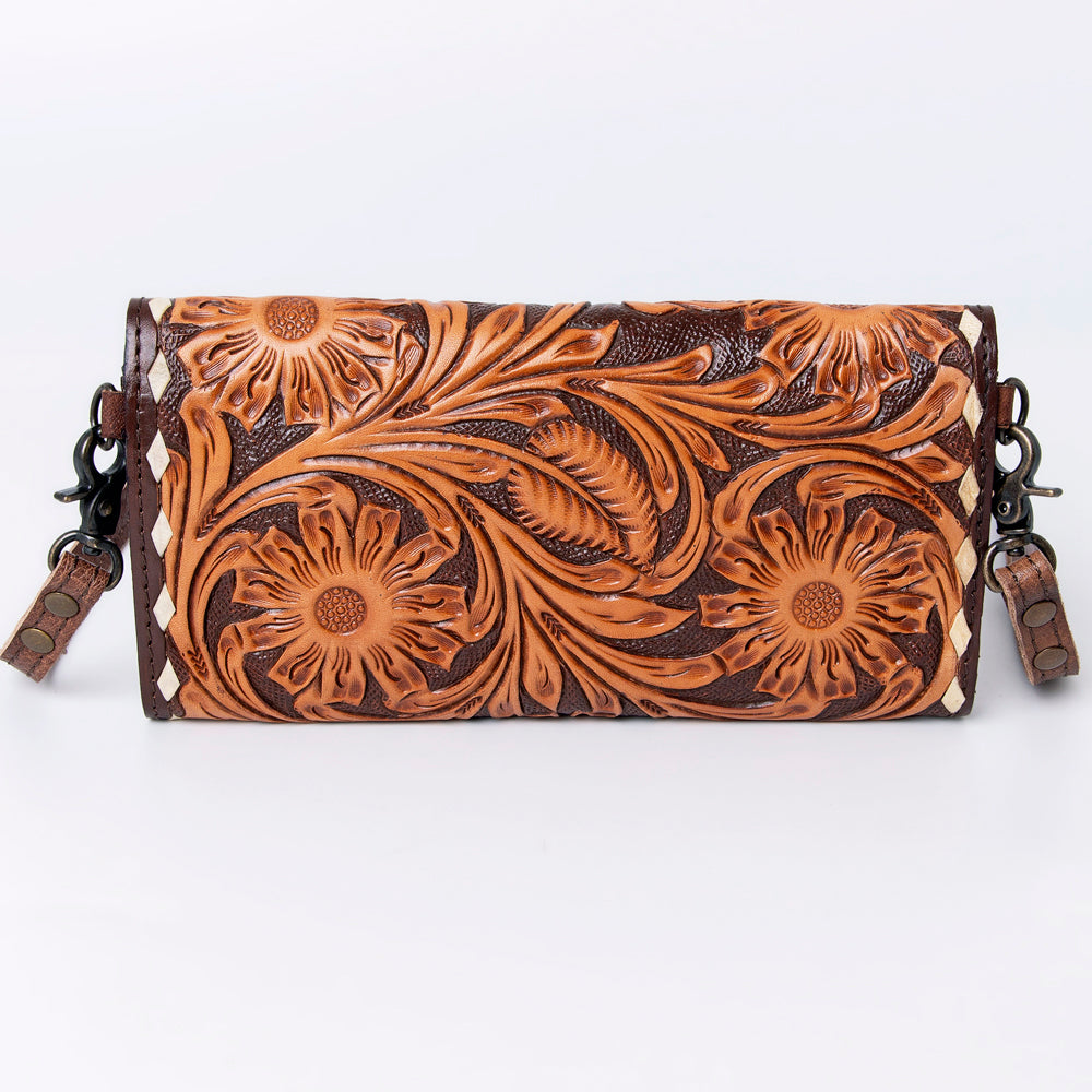 ADBG889 Hand-Tooled Floral Leather Crossbody Clutch American Darling