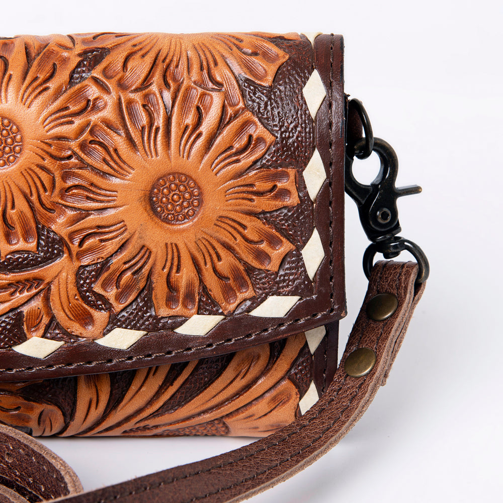 ADBG889 Hand-Tooled Floral Leather Crossbody Clutch American Darling