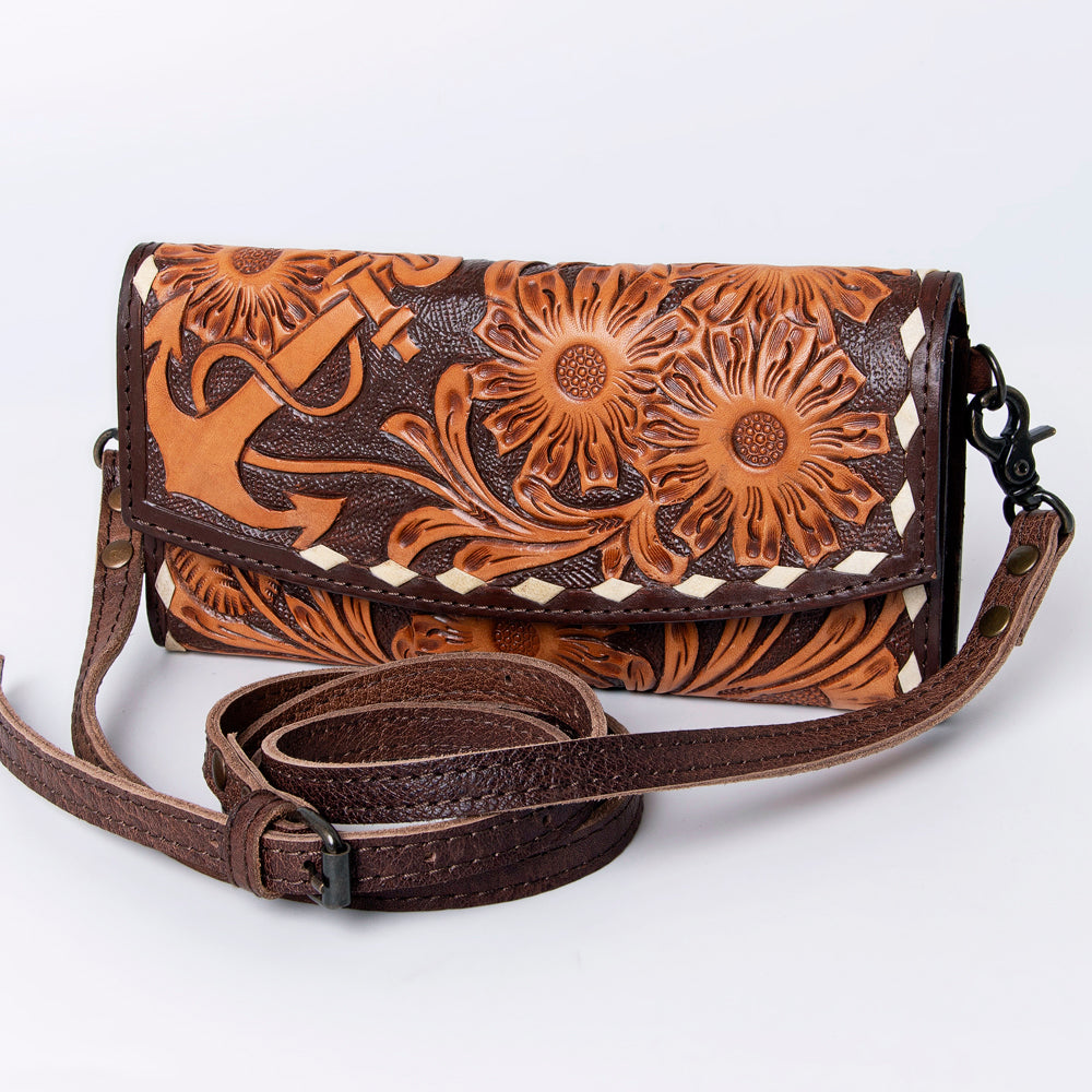 ADBG889 Hand-Tooled Floral Leather Crossbody Clutch American Darling