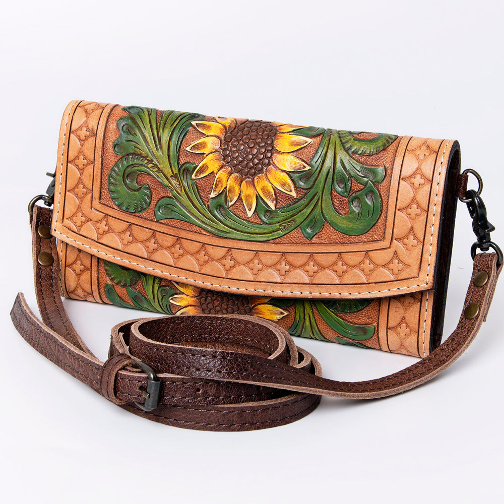 ADBG889 Hand-Tooled Floral Leather Crossbody Clutch American Darling