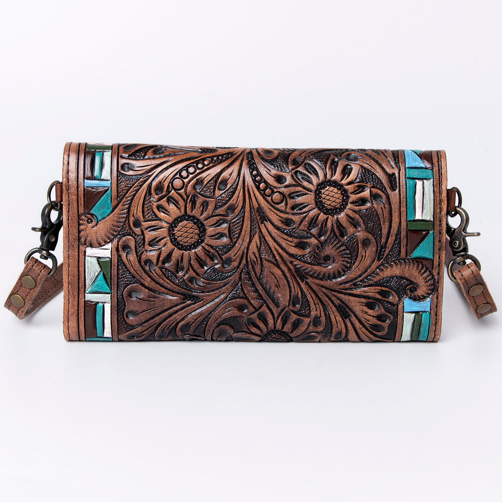 ADBG889 Hand-Tooled Floral Leather Crossbody Clutch American Darling