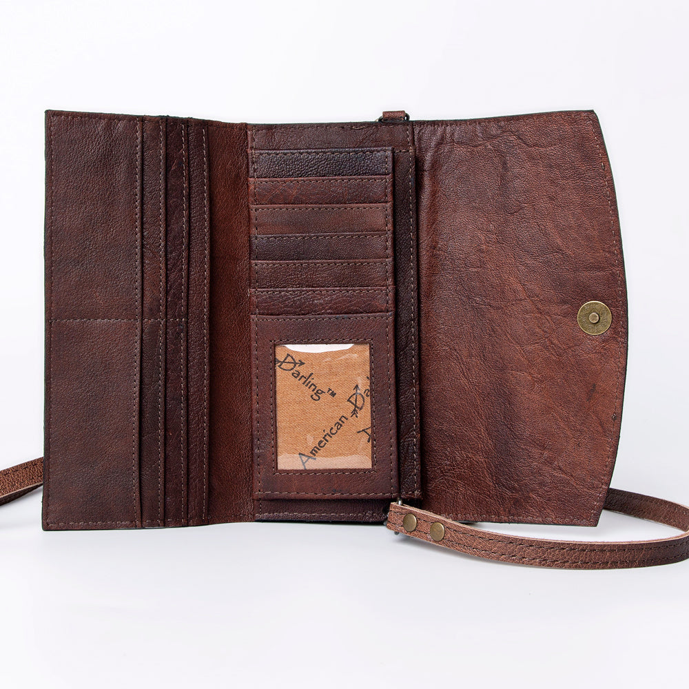 ADBG889 Hand-Tooled Floral Leather Crossbody Clutch American Darling