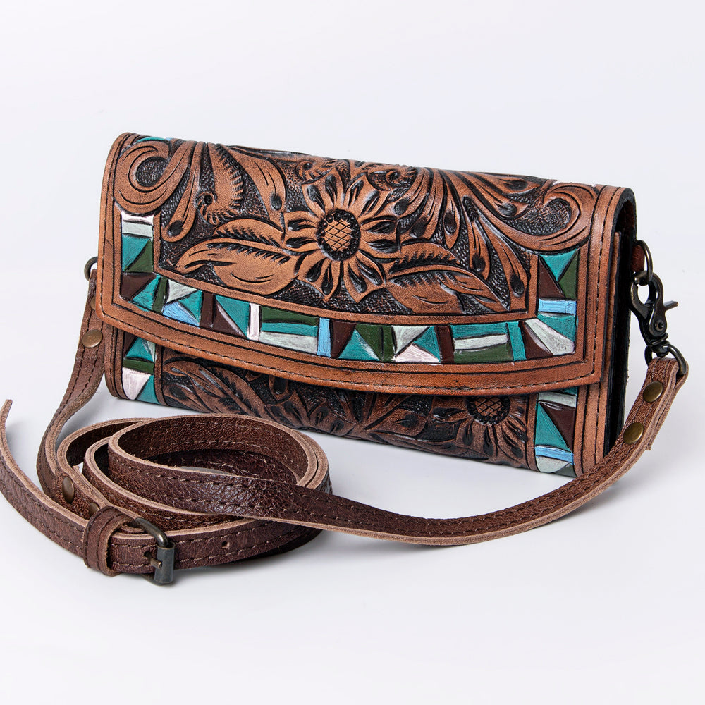 ADBG889 Hand-Tooled Floral Leather Crossbody Clutch American Darling