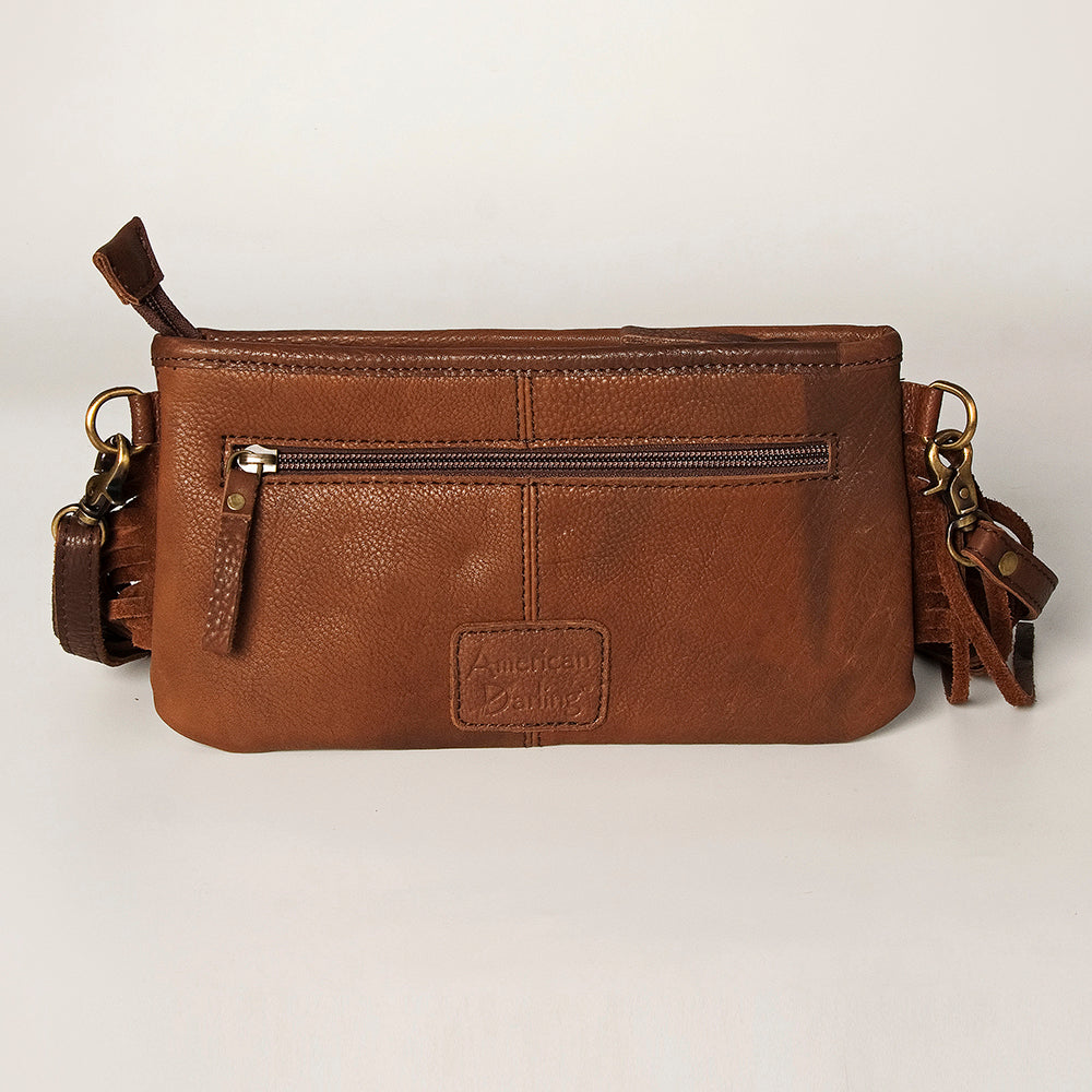 LC-ADBGA188 Southwestern Wool & Leather Fringe Crossbody Bag with Hand-Tooled Flap