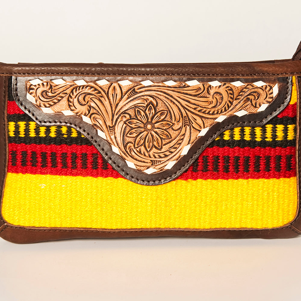 LC-ADBGA188 Southwestern Wool & Leather Fringe Crossbody Bag with Hand-Tooled Flap