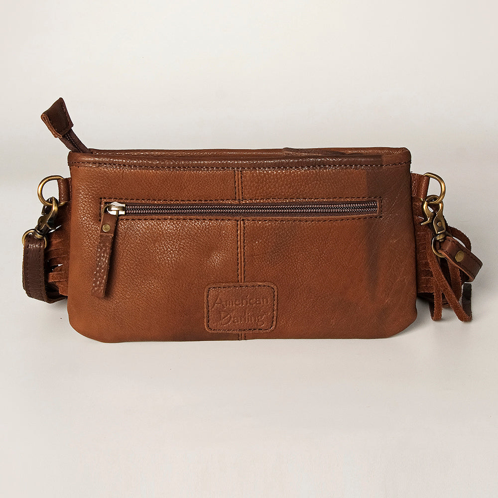 LC-ADBGA188 Southwestern Wool & Leather Fringe Crossbody Bag with Hand-Tooled Flap
