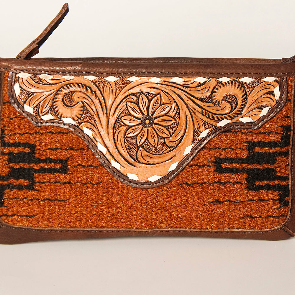 LC-ADBGA188 Southwestern Wool & Leather Fringe Crossbody Bag with Hand-Tooled Flap