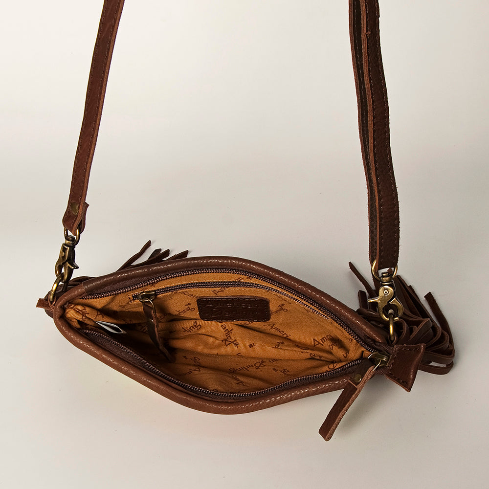 LC-ADBGA188 Southwestern Wool & Leather Fringe Crossbody Bag with Hand-Tooled Flap