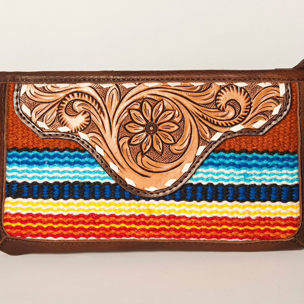 LC-ADBGA188 Southwestern Wool & Leather Fringe Crossbody Bag with Hand-Tooled Flap