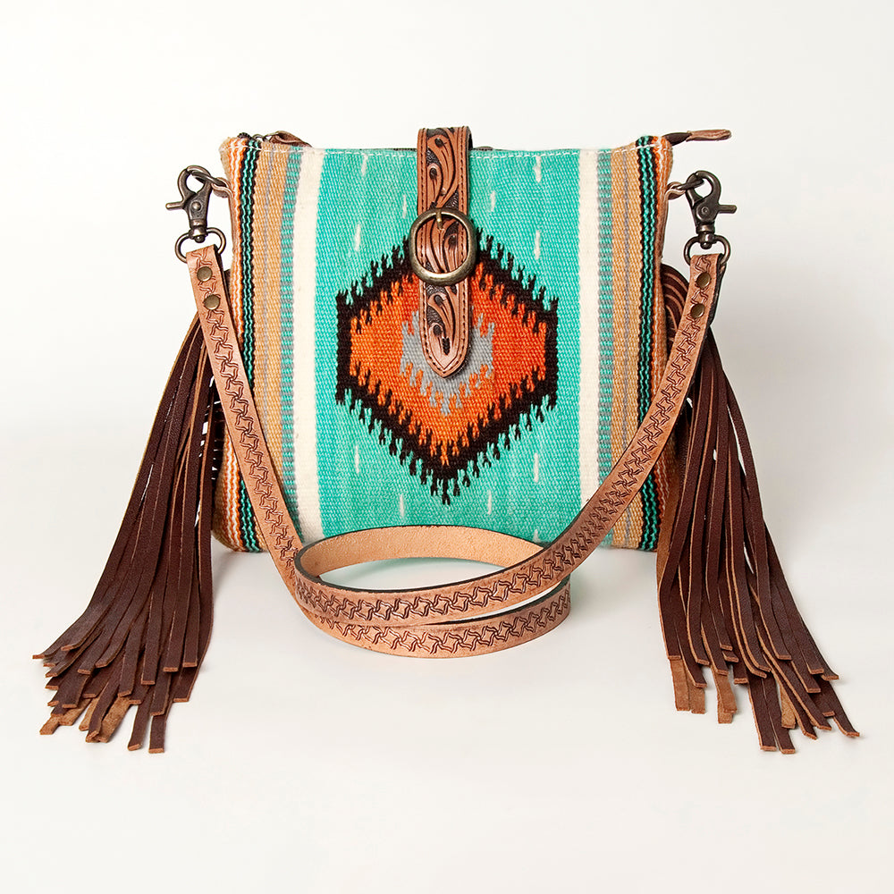 ADBG892 Tooled Leather & Wool Blanket Western Crossbody Bag American Darling