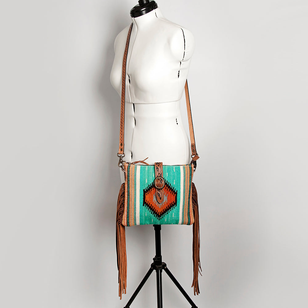 ADBG892 Tooled Leather & Wool Blanket Western Crossbody Bag American Darling