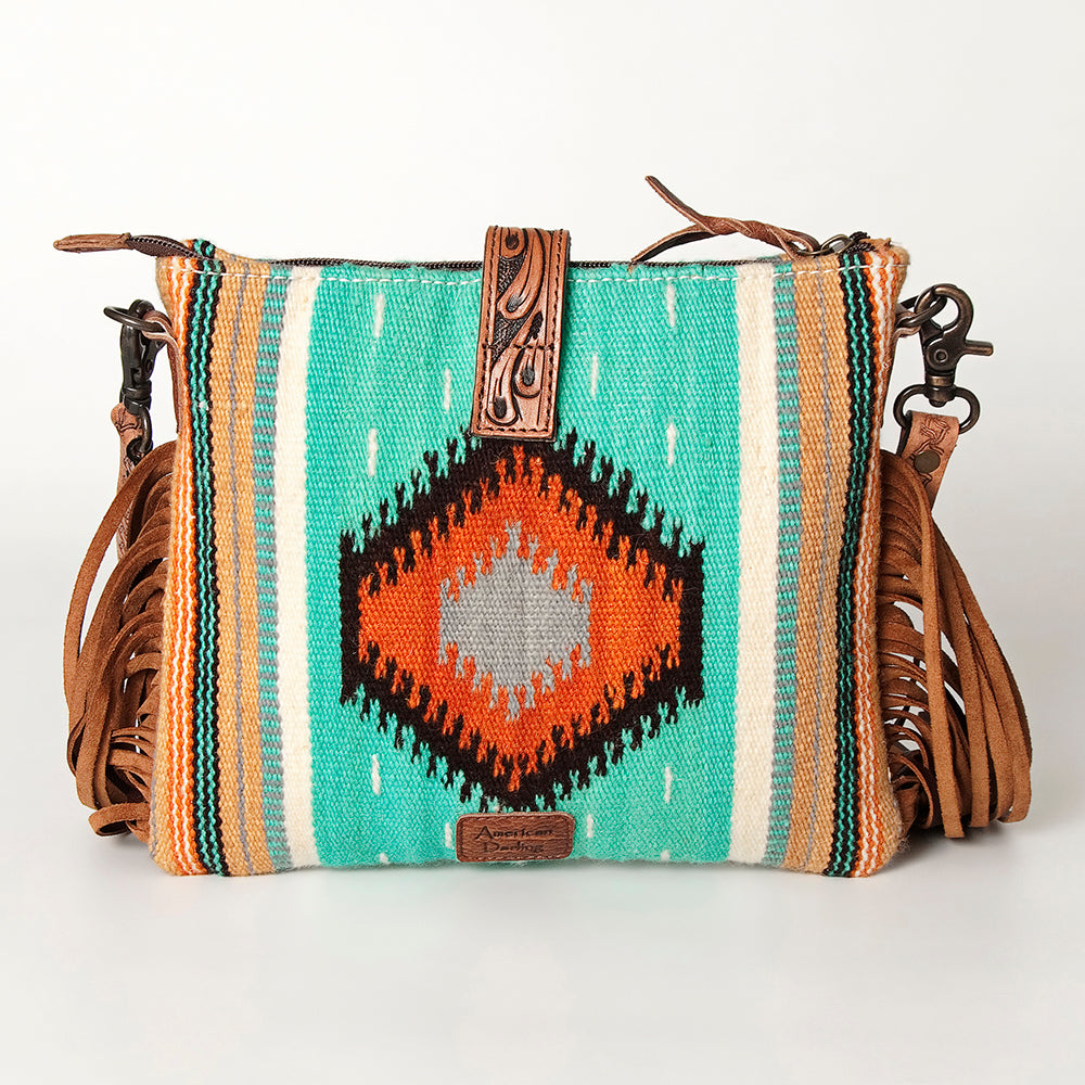 ADBG892 Tooled Leather & Wool Blanket Western Crossbody Bag American Darling