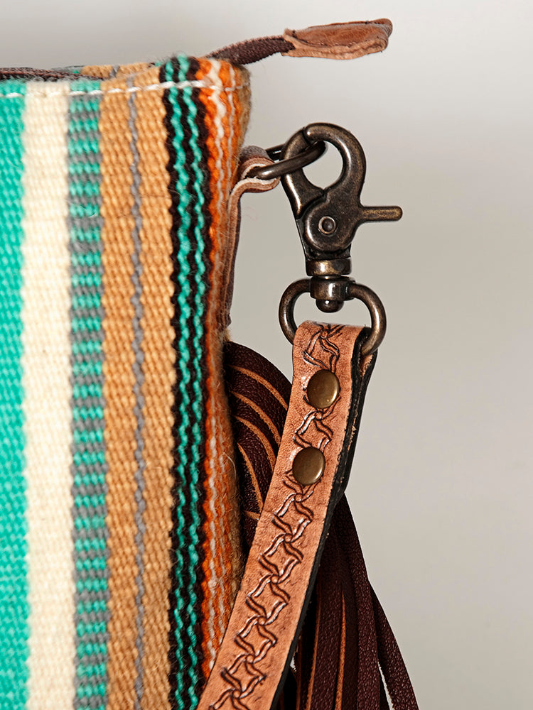 ADBG892 Tooled Leather & Wool Blanket Western Crossbody Bag American Darling