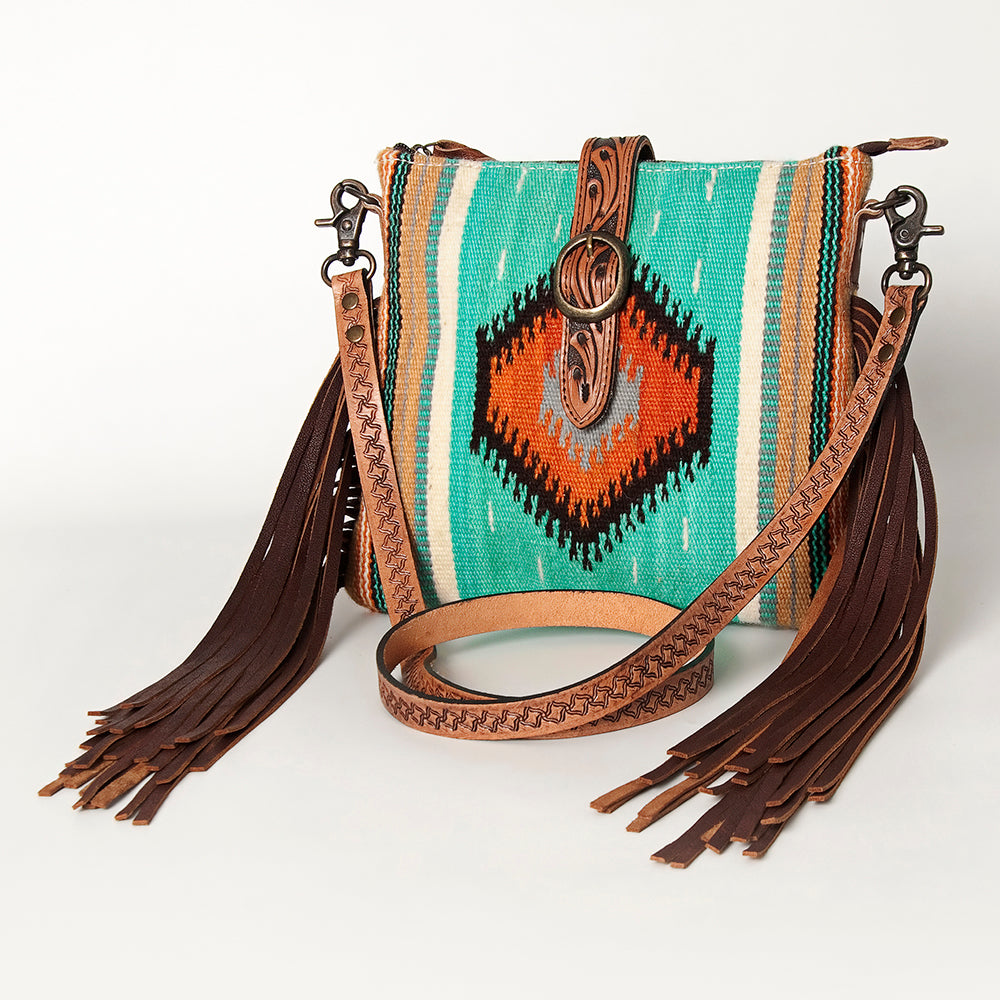 ADBG892 Tooled Leather & Wool Blanket Western Crossbody Bag American Darling