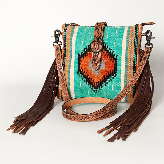 ADBG892 Tooled Leather & Wool Blanket Western Crossbody Bag American Darling