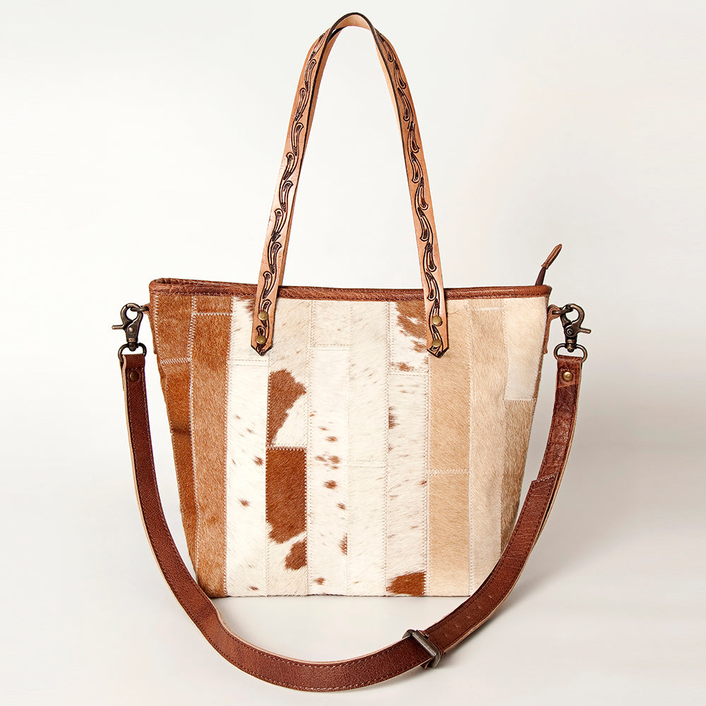 ADBG533 Cowhide Tote Bag with Tooled Leather Handles