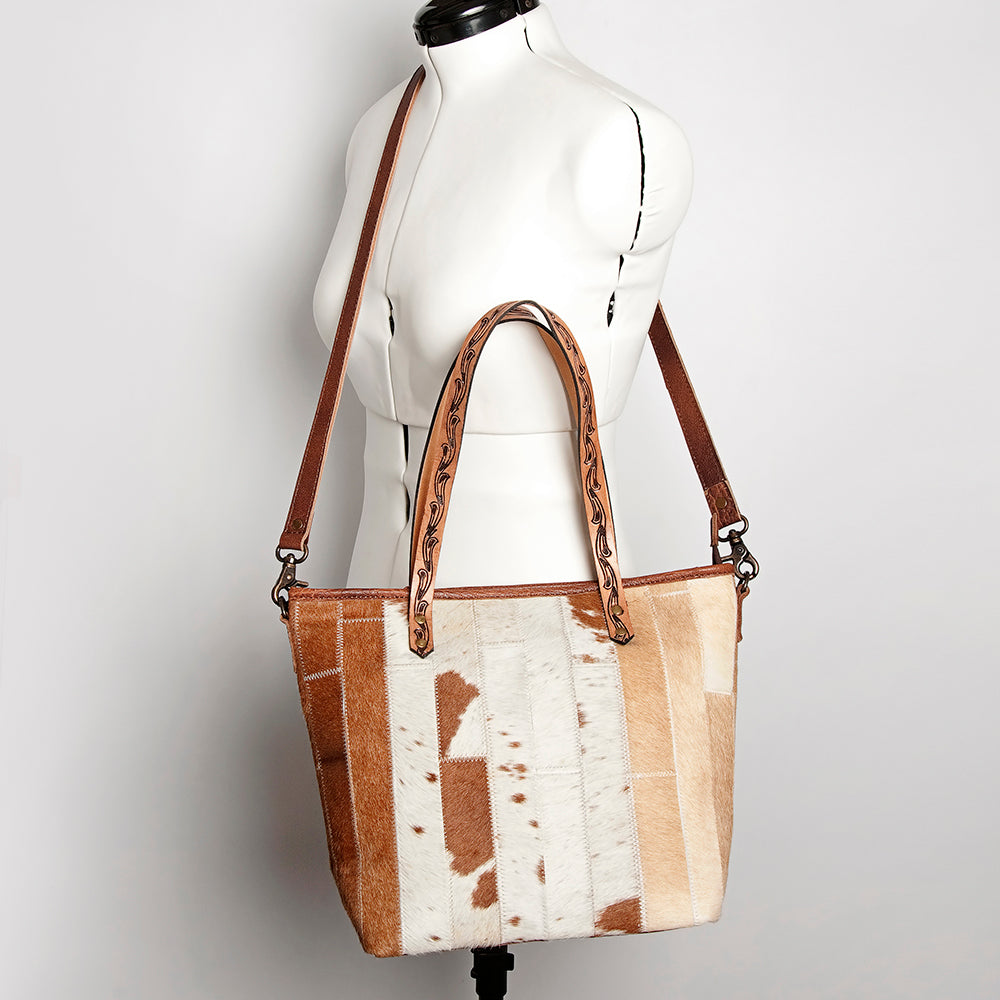ADBG533 Cowhide Tote Bag with Tooled Leather Handles