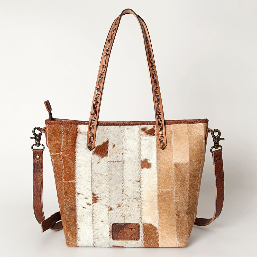 ADBG533 Cowhide Tote Bag with Tooled Leather Handles